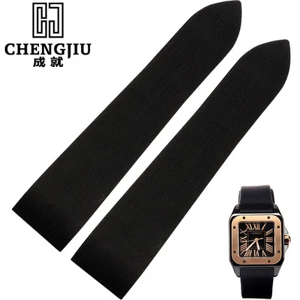 

Vintage Silicone Rubber Watchband For Cartier/Santos/100/W2020007 25 mm Watch Strap Belt Bracelet Men Correas Reloj Orologi 25mm
