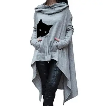 

Hoodies for Women Animal Print Long Irregular Sweatshirts Femmes Tops Print Frauen Hoody Casual Street Thick Sweet Pullovers
