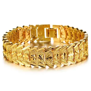 

17mm Wide Wristband Mens Bracelet Chain Link Yellow Gold Filled Mens Thick Statement Bracelet 8.2 inches Classic Accessories