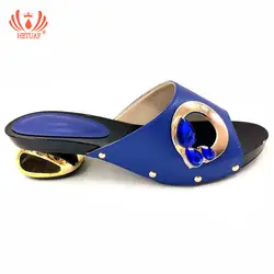 Новинка 2019, королевские синие шлепанцы, элегантные Итальянские женские босоножки, обувь для вечеринок, свадебные туфли в африканском стиле