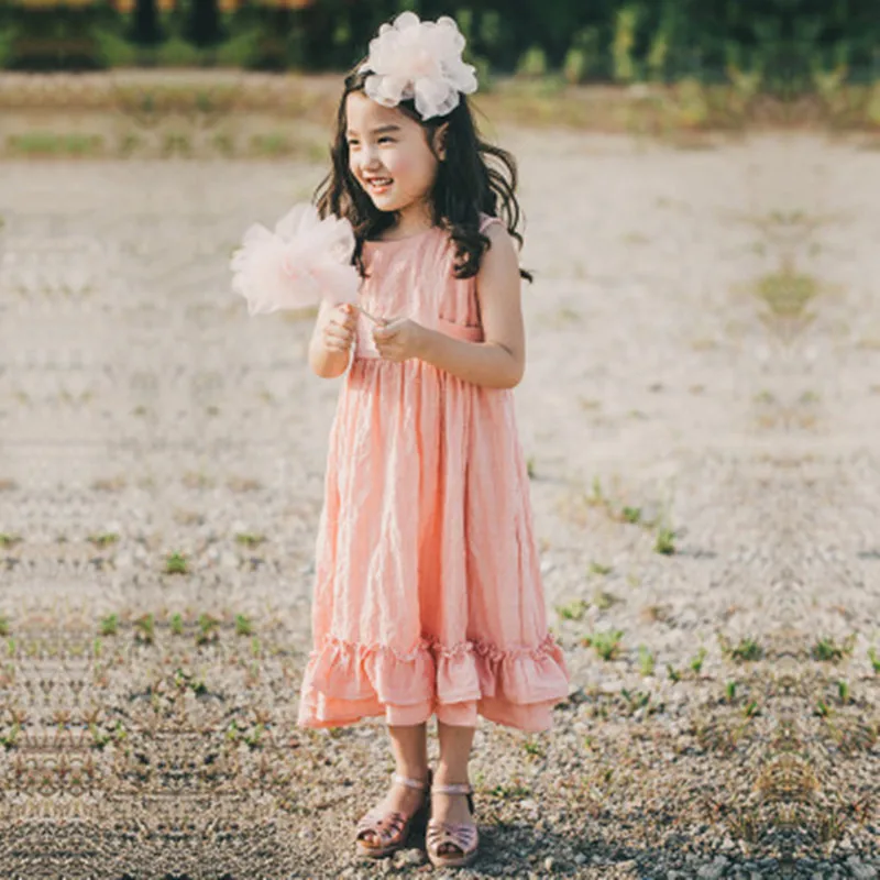 

2018 Fashion summer girls ruffles sleeve vest dress spring princess dress high-quality children's casual soft dress 17N1120