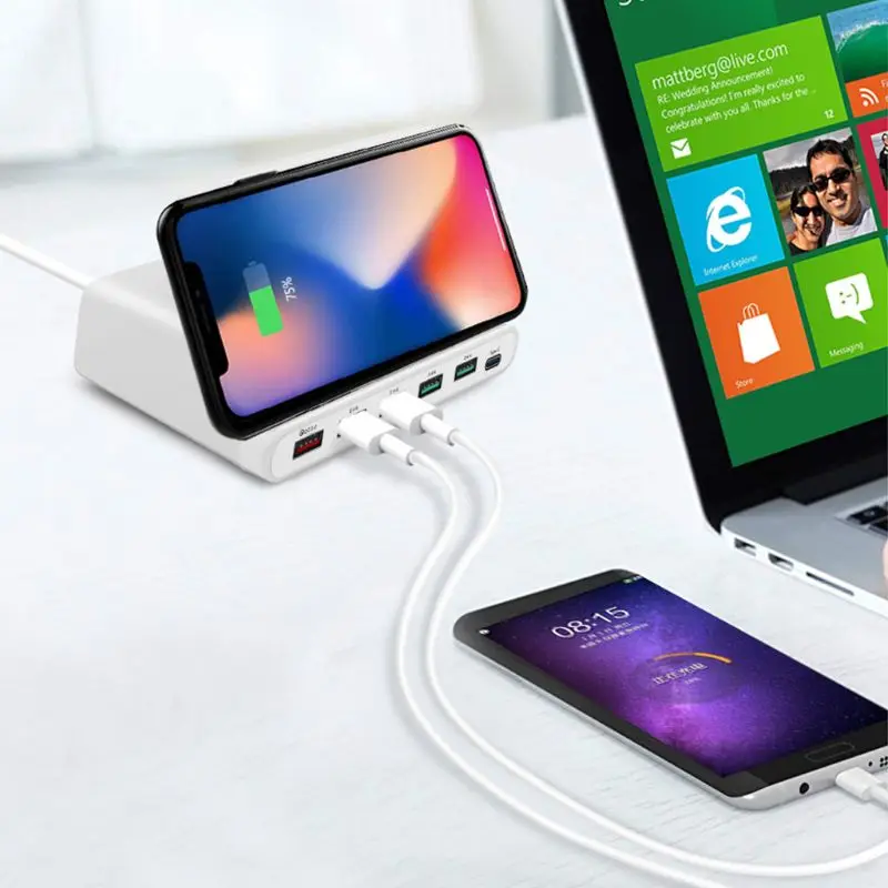 

7-in-1 Wireless Charger QC 3.0 Quick Charge 5 USB Ports Type C Charging Dock Station Stand for iphone Samsung Xiaomi Smartphone