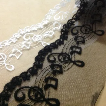 

5Yard / lot High quality DIY lace trim black white notes lace clothes accessories 10cm width free shipping