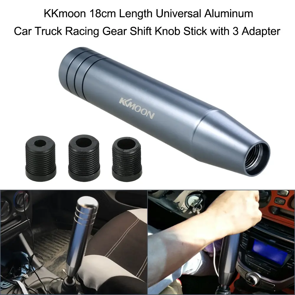 

KKmoon 18cm Length Universal Aluminum Car Truck Racing Gear Shift Knob Stick with 3 Adapter