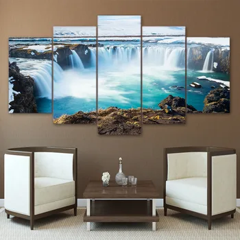 

Canvas Home Decor HD Prints Poster 5 Pieces Iceland Paintings Waterfall Landscape Pictures Modular Wall Art Framework