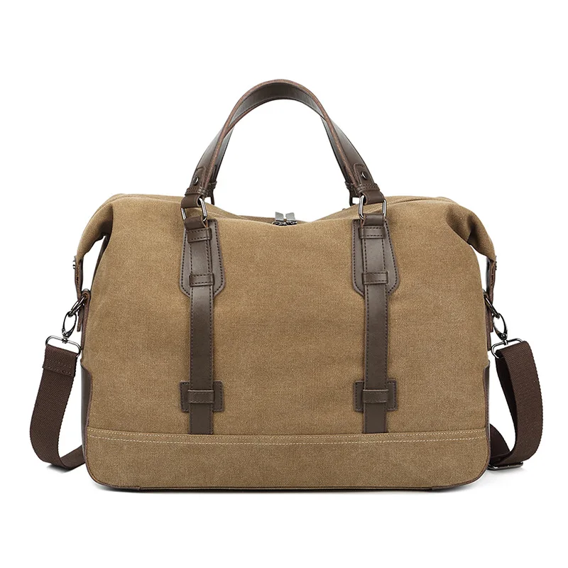 

Men's Sports Outdoor Large Capacity Travel Bag Solid Color Wearable Shoulder Messenger Hand (PU Leather) Canvas Bag Retro Busine