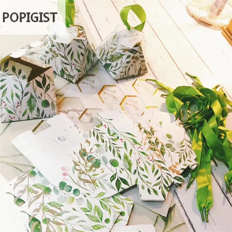 POPIGIST® Diamond Shape Green Leaves Forest Style Candy Boxes Wedding Favors