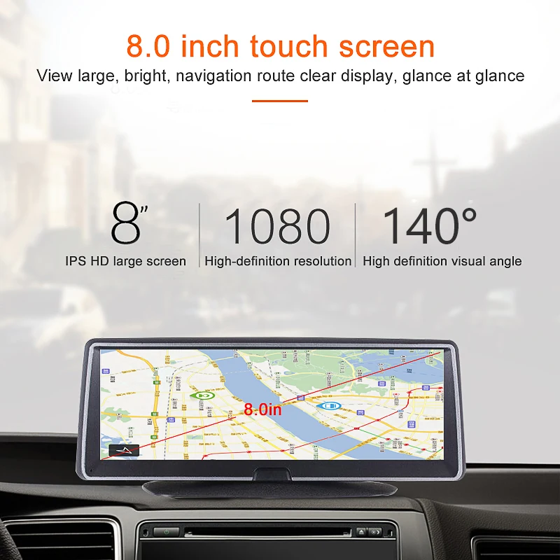 8" ADAS Car DVR 4G Android Center Control Panel GPS Navi FHD 1080P WIFI Video Registrar with RearView Camera Parking monitor