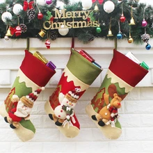Большие Рождественские Чулки 3 шт./лот украшения на елку украшения Санта Клаус Снеговик Олень рождественское праздничное держатели для подарков Сумки
