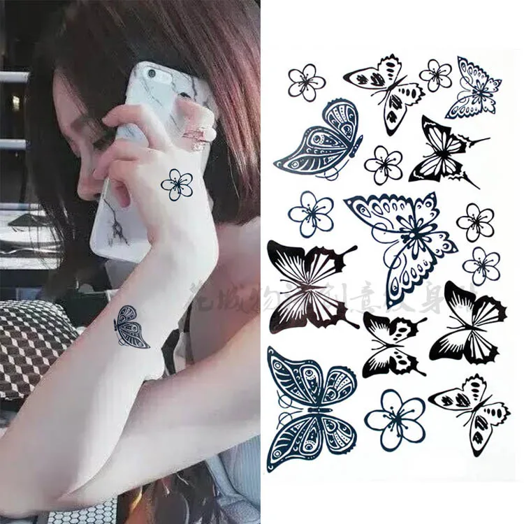 Прекрасный черный маленькая бабочка средства ухода за кожей книги по искусству водостойкие татуировки для женщины Flash TemporaryTattoo наклейки