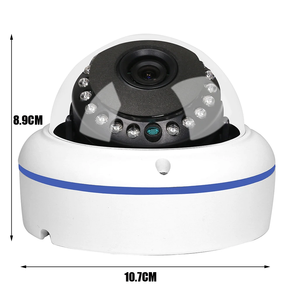 Купольная камера видеонаблюдения VandalProof 4 МП H.265 Hi3516D + 1/3 дюйма OV4689 25fps IP двойная 12 В