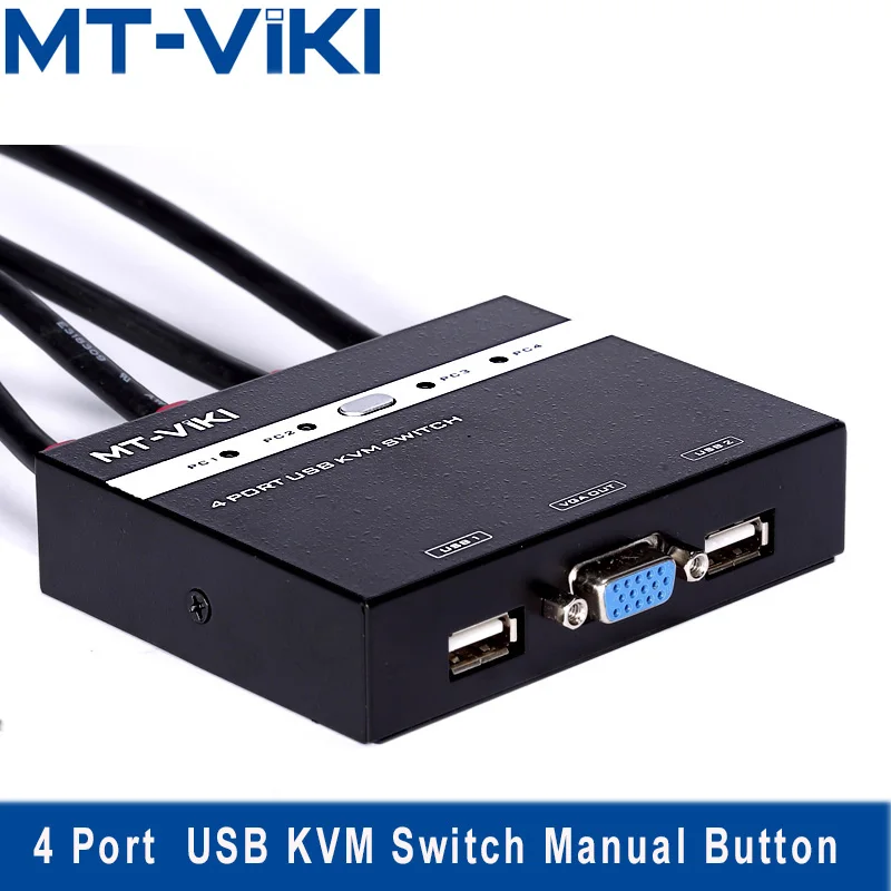 

Mt-Viki 4 Port VGA Switch USB KVM Switch with Wired Remote Extension Control Switcher with Cable Manual Button Press MT-480KL