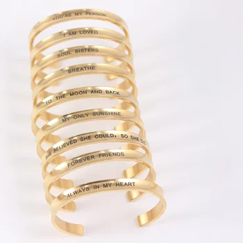 

316L Personalized Engraved Inspirational Bracelet Gold Color 7mm Bar Bangle Charm Bracelets For Women Men Cuff Bracelets Bangles