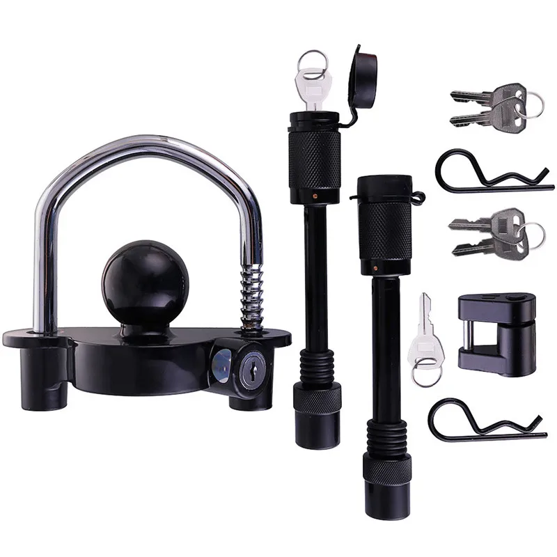 

Black Trailer Hitch Coupler Lock with 3 Pack, Lockable 5/8" and 1/2" Extra Long Pin with Keys and Trailer Coupler Handle Lock