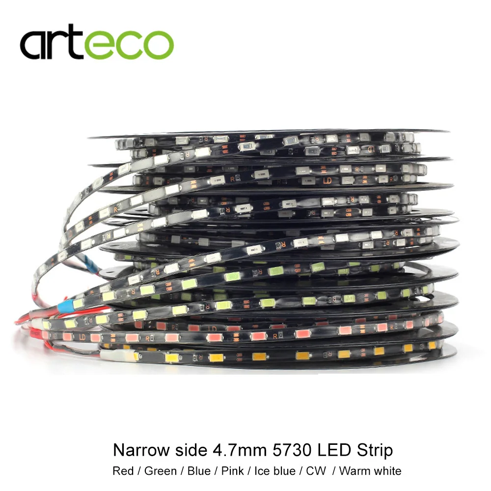 5M 12V Narrow Side 5730 LED Strip 60LEDs/M IP67 Waterproof 4.7mm Width Flexible Strip Light 8 Colors DIY Car Headlight