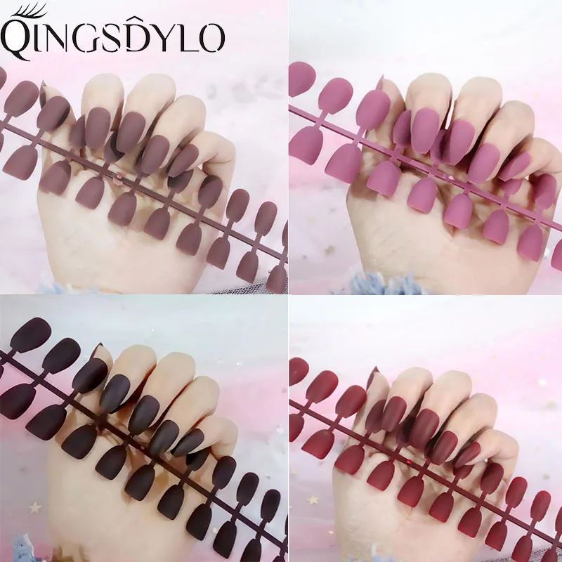 Qingsdylo 24 шт./компл. ногти в гробу полное покрытие Средний балерины матовые