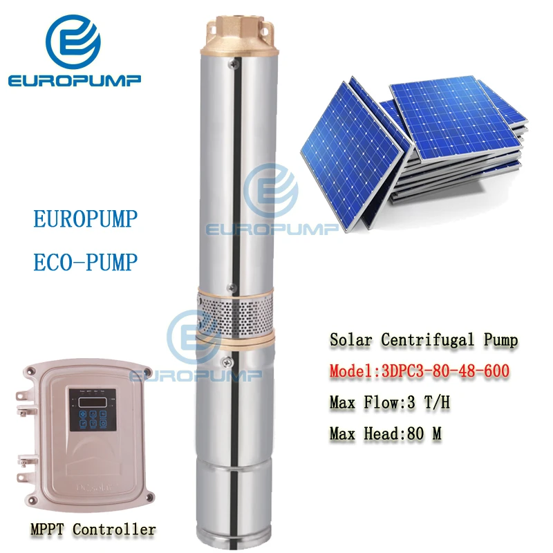 Погружной водяной насос EUROPUMP (3DPC3-80-48-600) 3 дюйма постоянный ток солнечный 48 В 600 Вт
