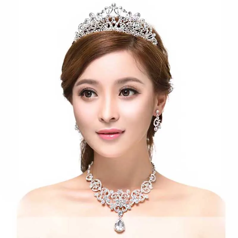 Bride Diaries Crystal Bridal Jewelry Sets Tiaras and Crowns Necklace and Earrings Wedding