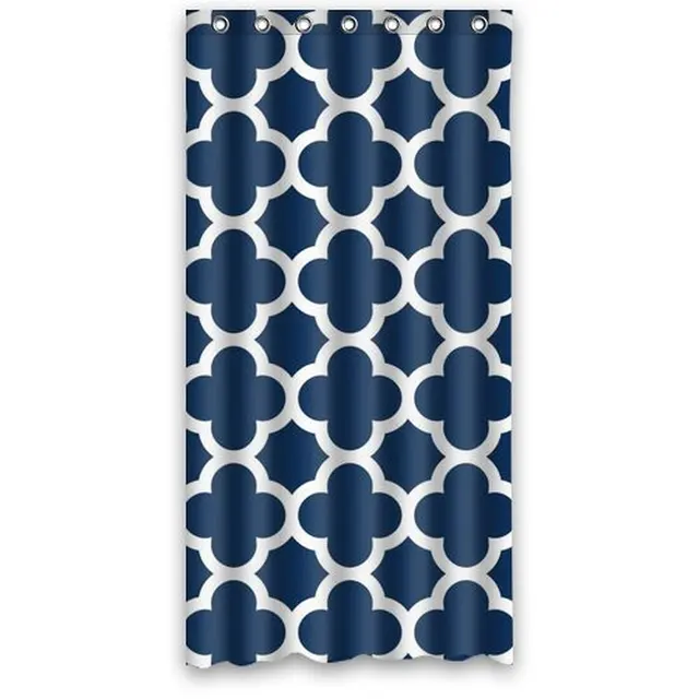 36w 72h Inch Dark Blue Navy Moroccan Tile Quatrefoil Pattern Design 36w 72h Inch Dark Blue Navy Moroccan Tile Quatrefoil Pattern Design Bath Waterproof Polyester Fabric