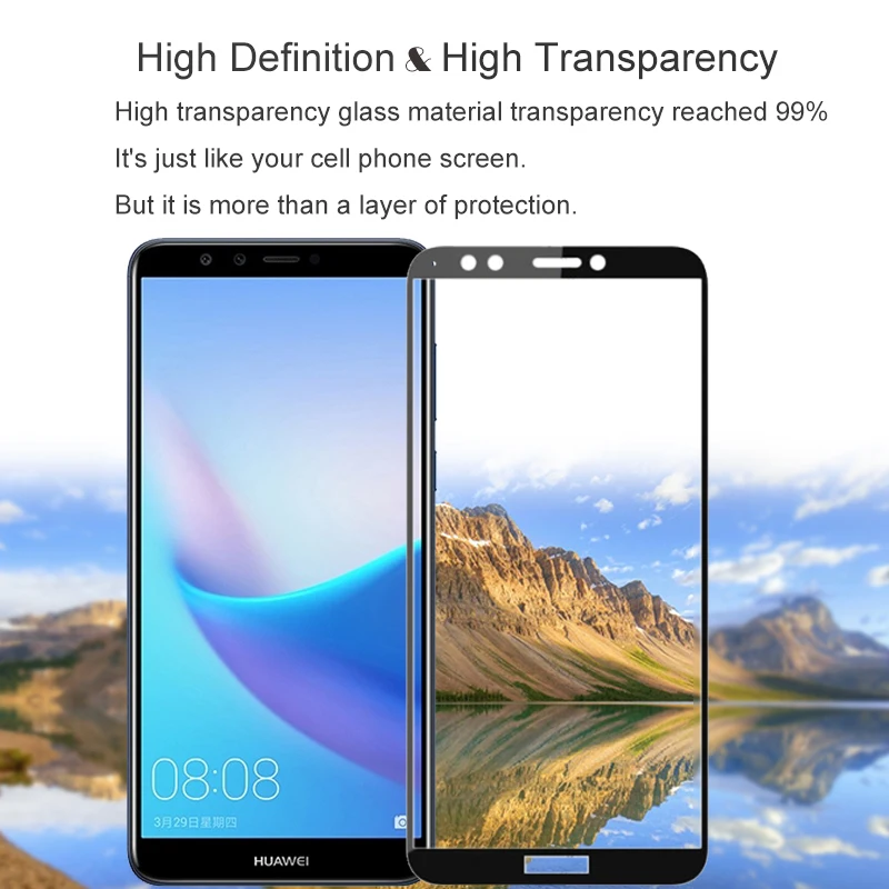 2 шт. 100% оригинальное закаленное стекло с полным покрытием для Huawei Y9 2018 9H защита