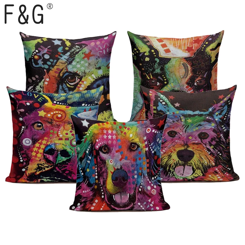 High Quality Cotton Linen Personality Alternative Originality pug pillow Dog Cover 45Cmx45Cm Square Decor Printed Pillow | Дом и сад