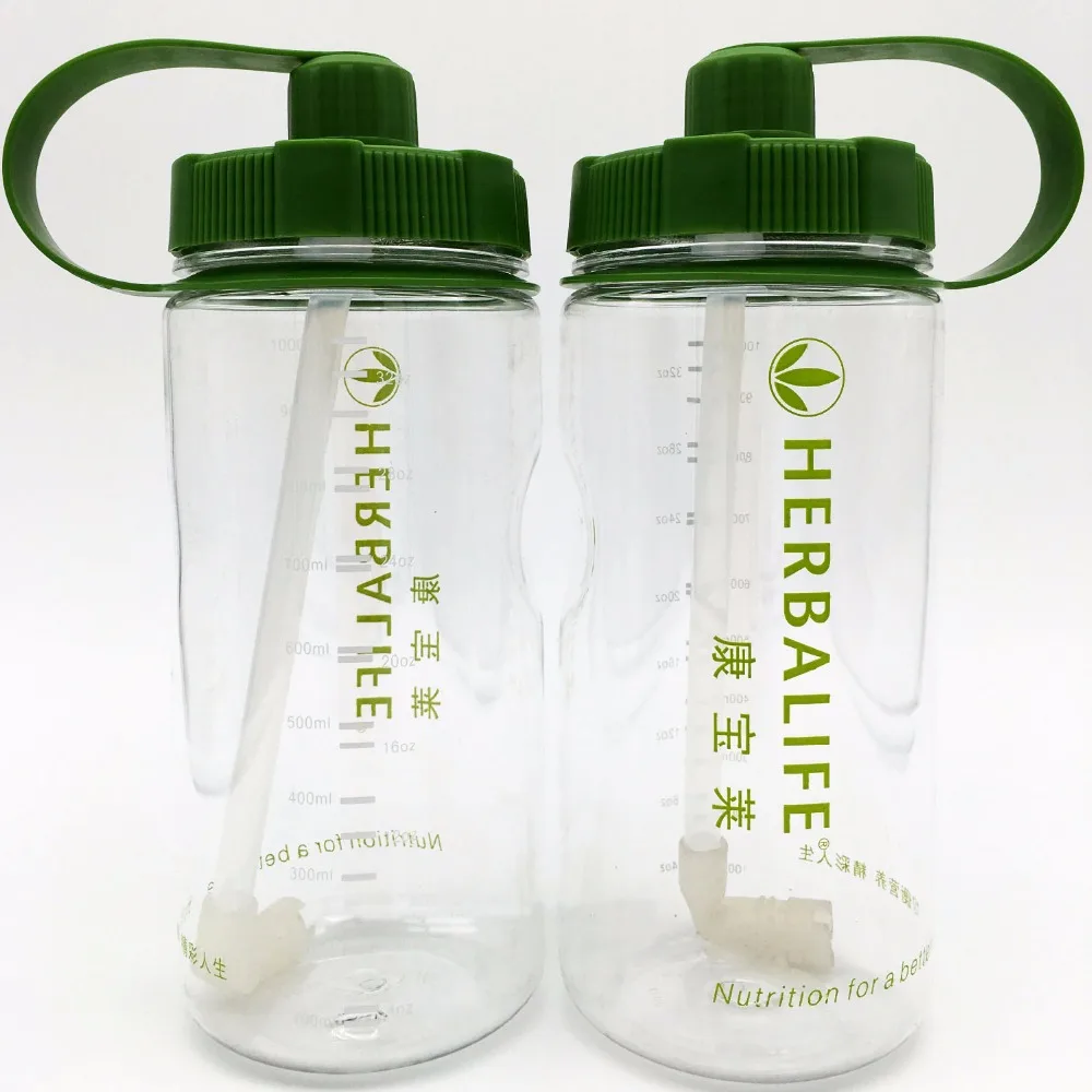 Зеленая прозрачная питательная портативная бутылка Herbalife объемом 1000 мл
