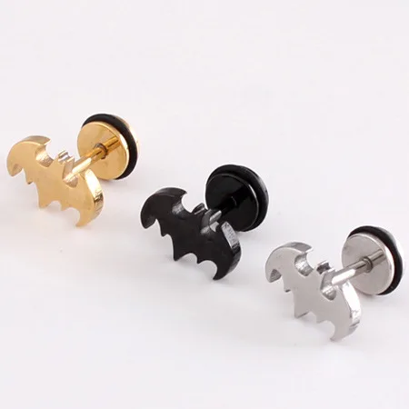 Серьги гвоздики из титановой стали с изображением Бэтмена|batman earrings|barbell stud