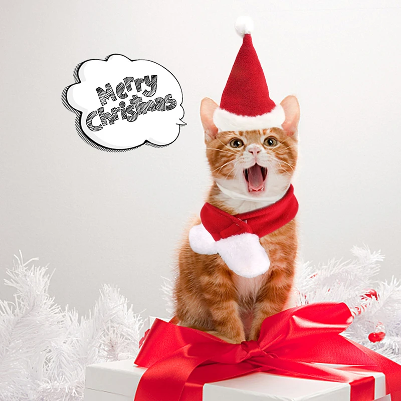 

Dog Cat Caps Pet Santa Hat for Birthday Scarf and Collar Bow Tie Christmas Costume Puppy Kitten Small Cats Dogs Pets Accessories