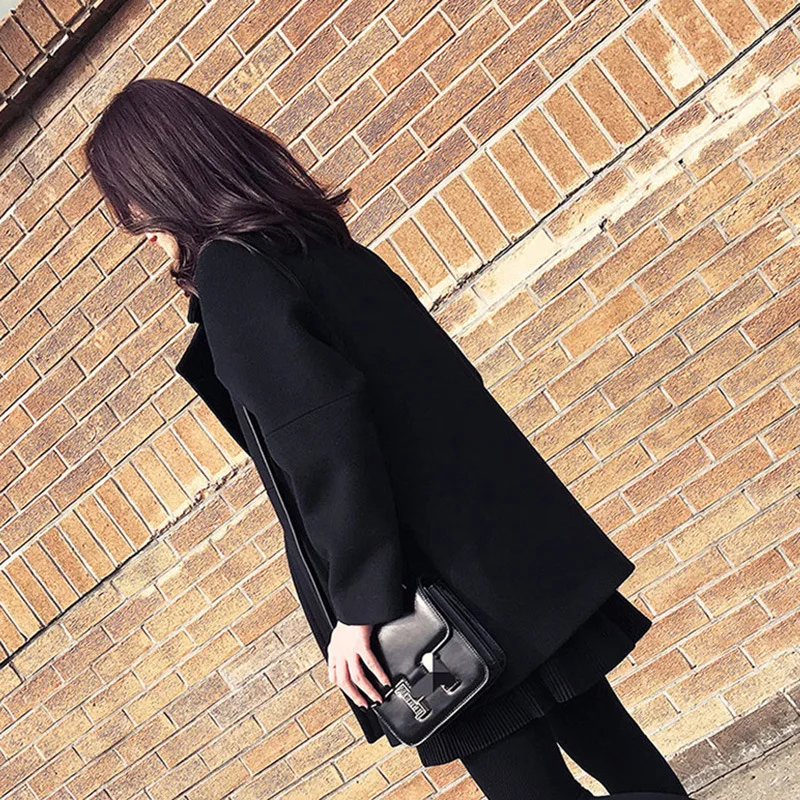 Taille Survêtement Lâche Pour De Manteau Mode Black Laine Turn Femmes Automne Nouveau Collar Mélanges Plus Hiver Grande down Noir Les La Z7wHqY