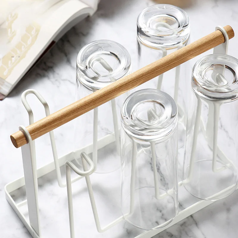 

6 Bracket Cup Holder Storage Rack Glass Tray Household Dustproof Drain Cup Shelf Rack Wrought Iron Water Cup Rack for Kitchen
