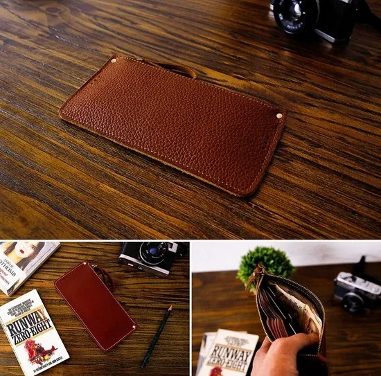 

handmade real leather Vintage bill bag full leather note bag wallet simple Leather Long Wallet
