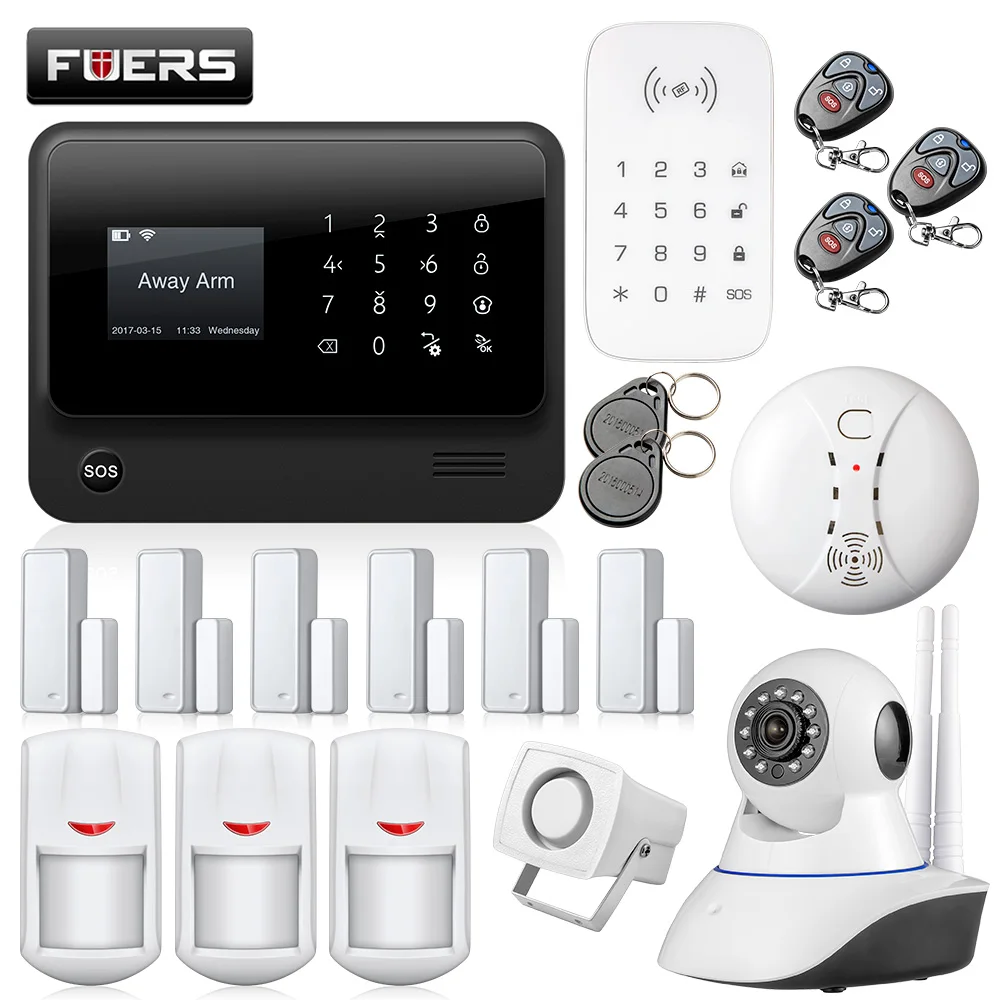 FUERS 3GG90B 433 МГц Wi-Fi 2,4G GSM GPRS смс, беспроводной домашней охранной сигнализации Системы IOS приложение для Android с 720 P IP камера