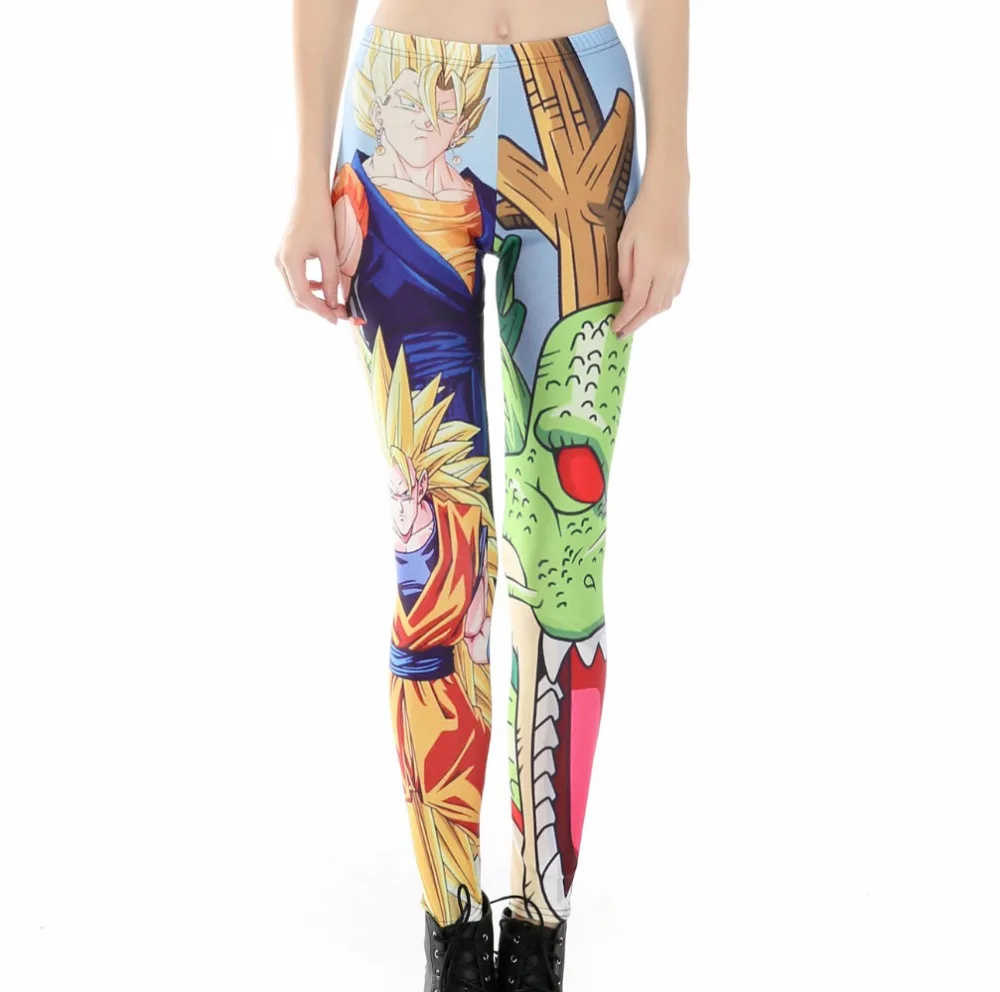 

2017 Women Cartoon Son Goku with Gragon Fitness Leggings Elastic Fiber Hiphop Party Cheerleader Rooter Workout Pants Trousers