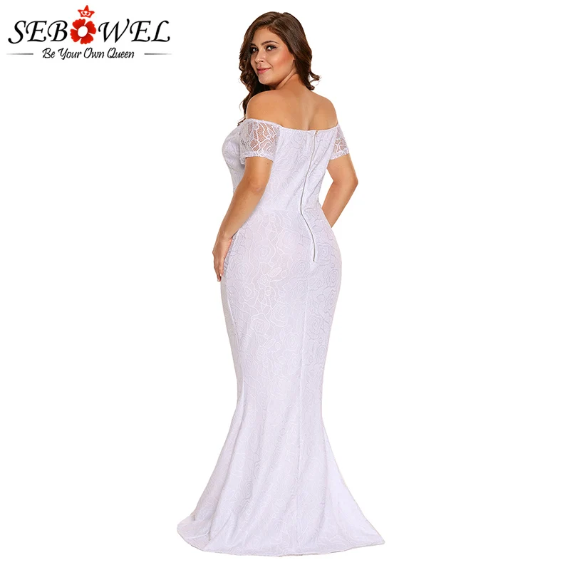 Женское кружевное длинное платье с открытыми плечами большого размера|plus size lace