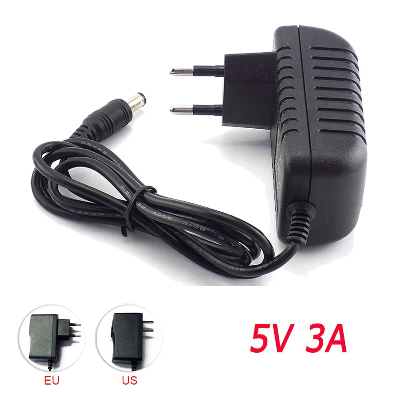 

DC 5V 3A Power Supply Charger Transformer Adapter 3000mA 100V-240V EU US Cord Plug Switch 5.5mm x 2.1-2.5mm For Strip LED TV Box