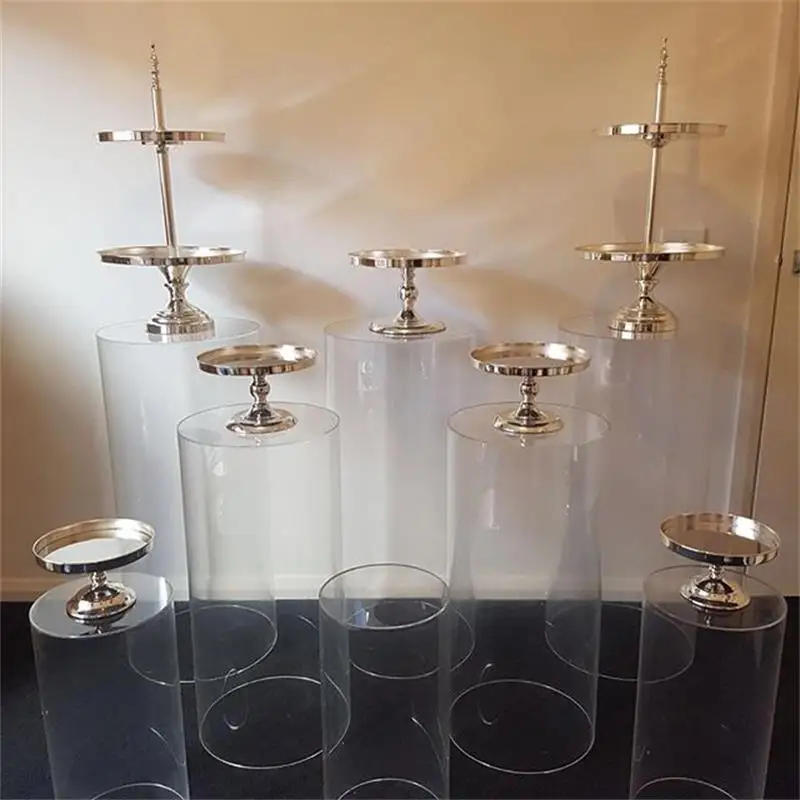 Top Acrylic Round Plinth Pink Gold White Clear Cylinder Display Pedestal Riser Party Holiday DIY Decorations Support Customize 1Pcs 4
