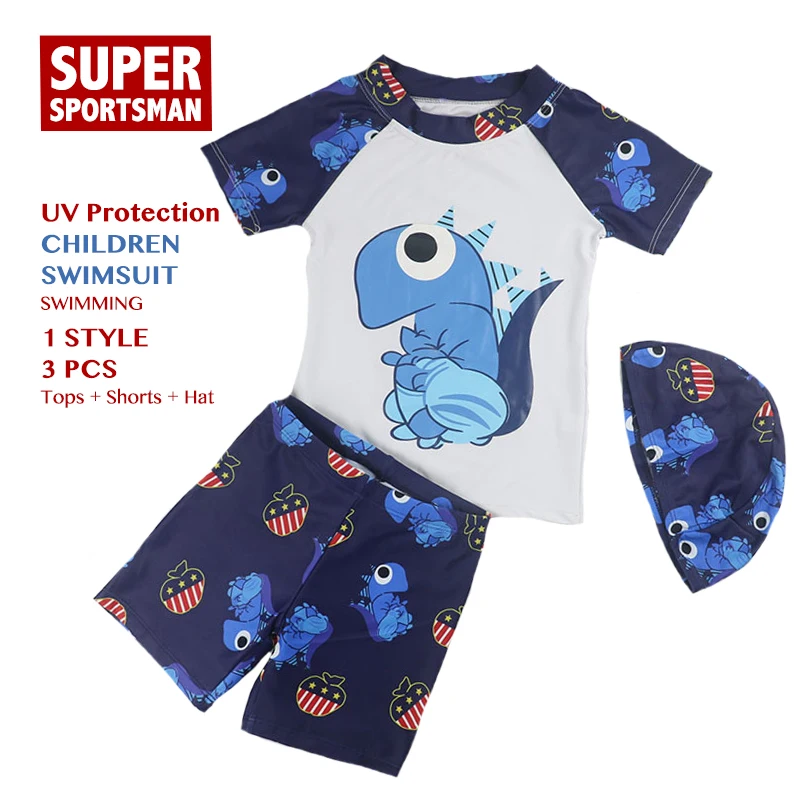 Baby Boy Swimsuit Set Toddler Two Pieces Sun Protection Rash Guards Dinosaur Bathing Suit with Hat 1-7t