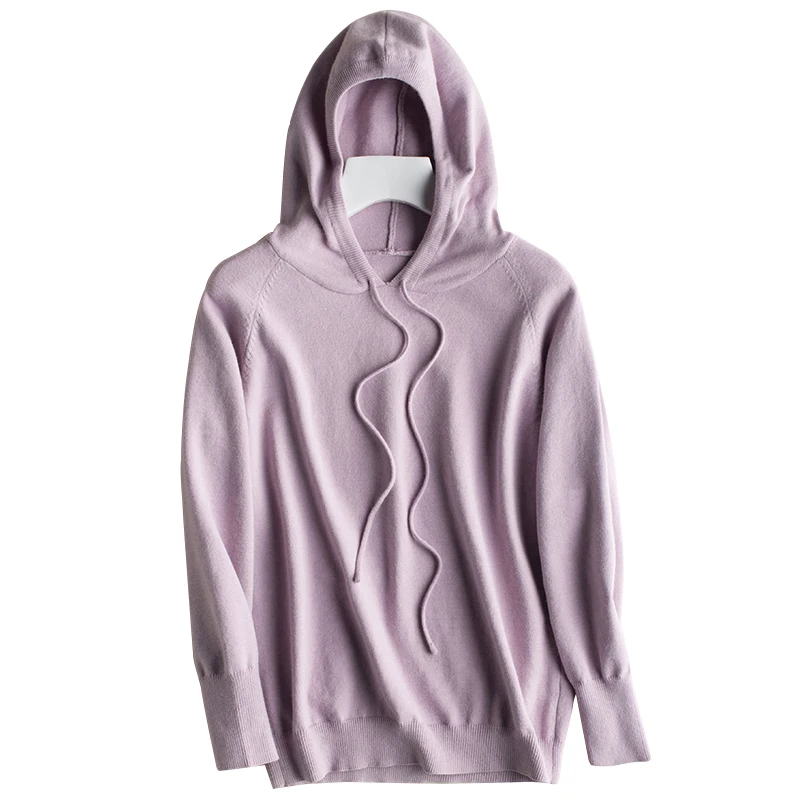 

High Quality New Spring Autumn Winter Women Cashmere Knit Sweater Hooded Collar Pullovers Solid Color Sport Soft Casual Loose