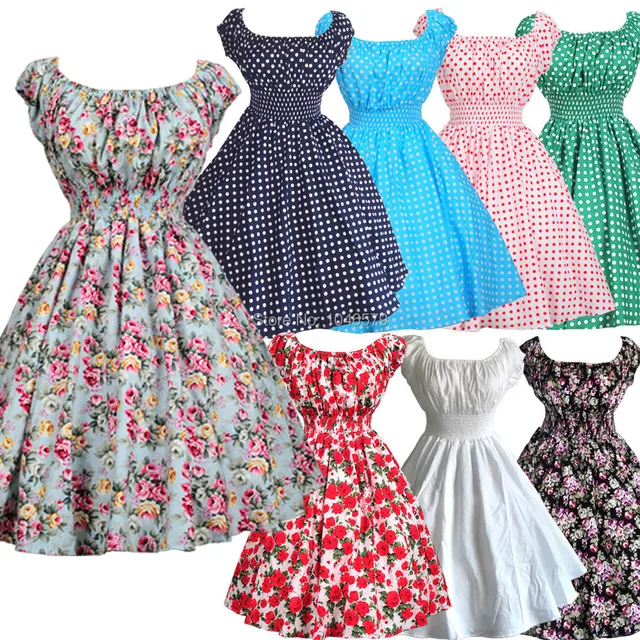 New Arrivals 2016 Women Summer Dress 50s 60s Swing Robe Vintage Dress ...