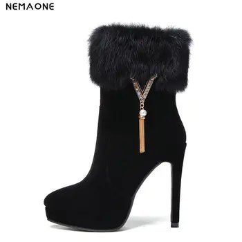 

NemaoNe 2018 New snow boots women Pointed toe Ankle boots high heels Zip High Boots Sexy boots women shoes