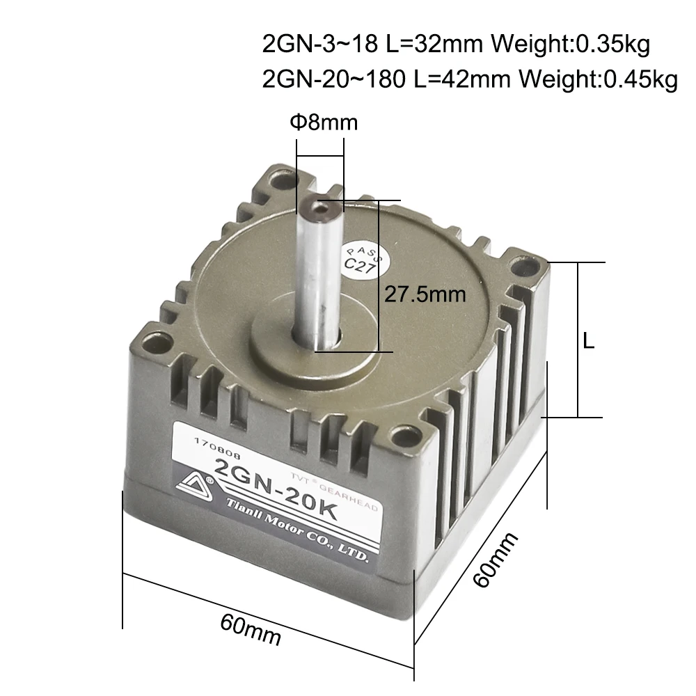 Коробка передач для электродвигателя 2GN 3GN 4GN 5GN редуктор 8/10/12 мм выходной вал 3K 180K