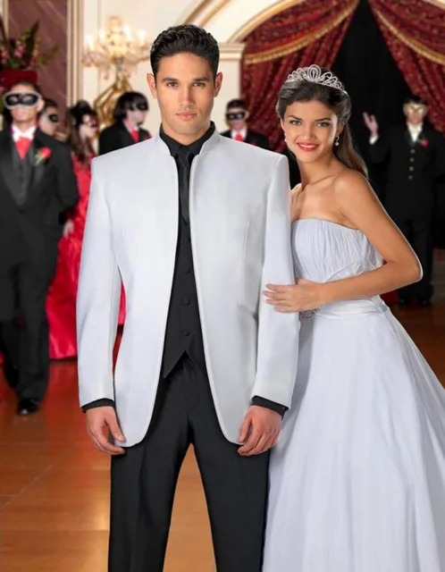 На заказ белый Mariage Homme свадебный смокинг стоячий воротник мужское торжественное платье на выпускной(куртка+ брюки+ жилет+ галстук