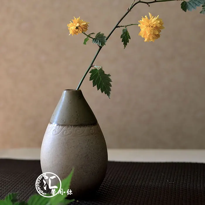 Handmade antique gold thread grass ceramic kung fu tea decoration flower vases
