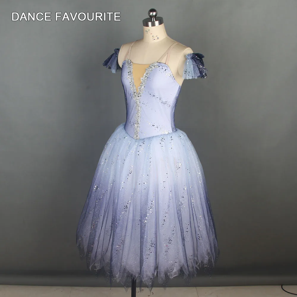 19507 новая длинная романтическая балетная пачка с эффектом деграде(переход от темного костюм для балета, танцев с юбкой-пачкой для девочек и женщин Танцы одежда