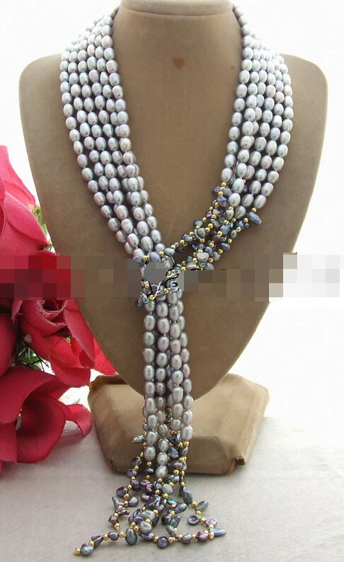

free shupping 08151 49" Pearl&Keshi Pearl Necklace