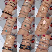 Qiao LA богемные 5 шт. набор из браслета с кулоном для женщин Мода Карта Сердце лунные Подвески браслет любовь свадьба ювелирные изделия