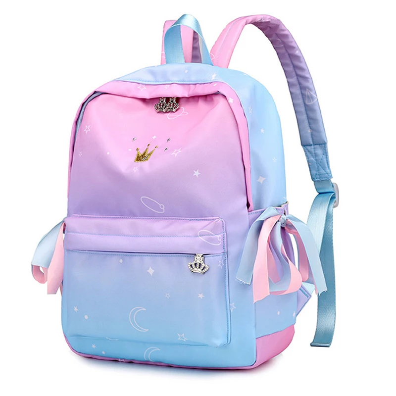2018 nuevo estilo Preppy cinta mochila corona bordado gradiente escuela Mochilas para niñas adolescentes mochila escolar mochila femenina