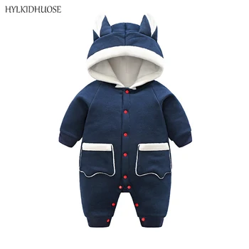 

HYLKIDHUOSE Infant Newborn Rompers Autumn Winter Baby Girls Boys Jumpsuits Hooded Warm Cotton Babies Rompers One-pieces Clothes