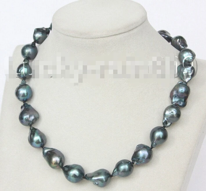 

Free shipping@@@@@ 17" 20mm Baroque peacock black Reborn keshi pearls necklace E9060