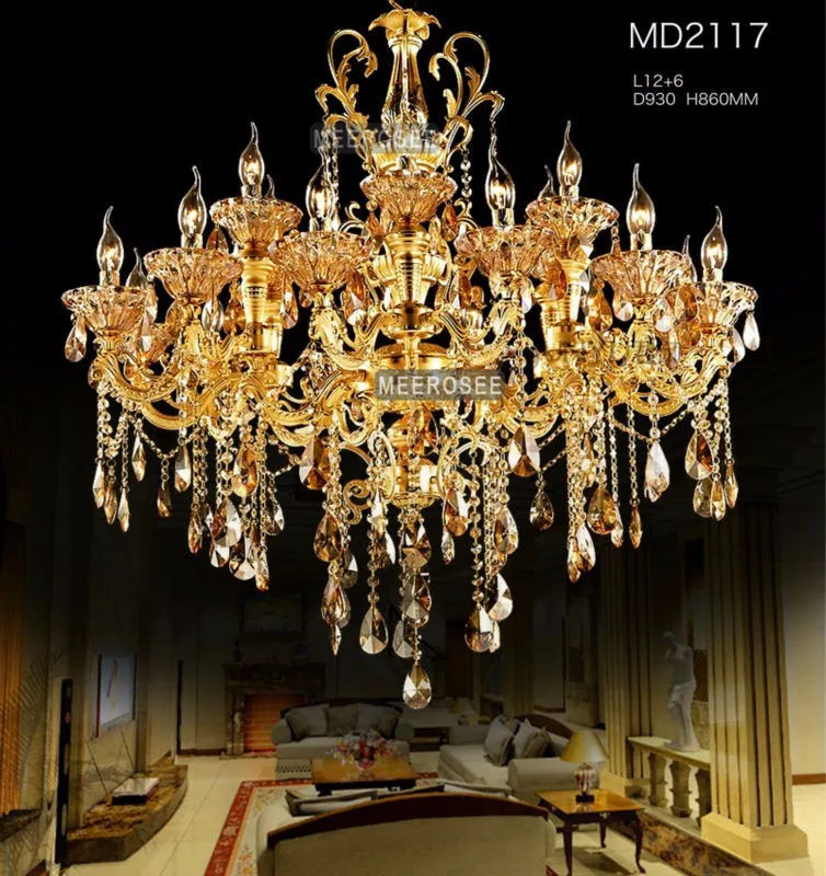 Large Gold Crystal Chandelier Lighting Big Luxurious Cristal Lustres Light Fixture Chandelier Crystal for Hotel Project MD2117